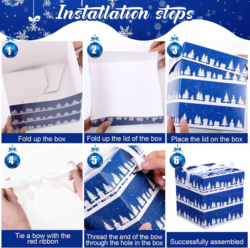 TecUnite 3 Pcs Christmas Stackable Nesting Gift Boxes Decorative Boxes with Lids for Present Wrapping Xmas New Year Holiday Party Xmas Tree Decor(Classic,Blue,White) - Image 5